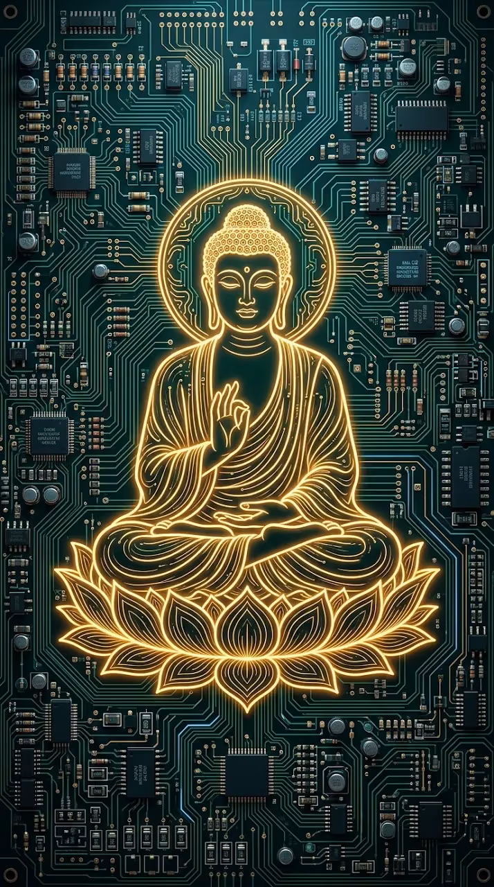 Download Digital Illustration of Buddha Formed by Glowing Circuit Board Traces Wallpaper in Mobile HD Digital Illustration of Buddha Formed by Glowing Circuit Board Traces - Free Mobile AMOLED Wallpaper Background