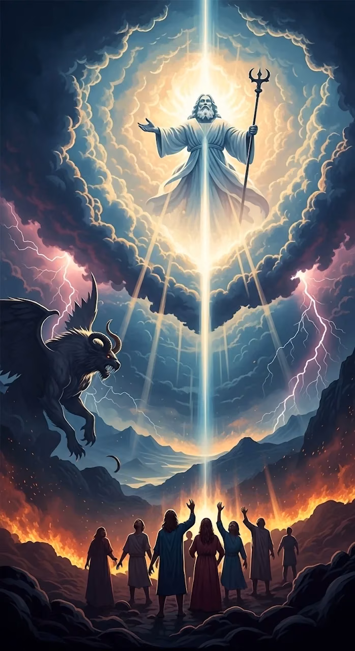 Download Divine Light Descending Upon Worshippers in Fiery Valley Wallpaper in Mobile HD Divine Light Descending Upon Worshippers in Fiery Valley - Free Mobile AMOLED Wallpaper Background