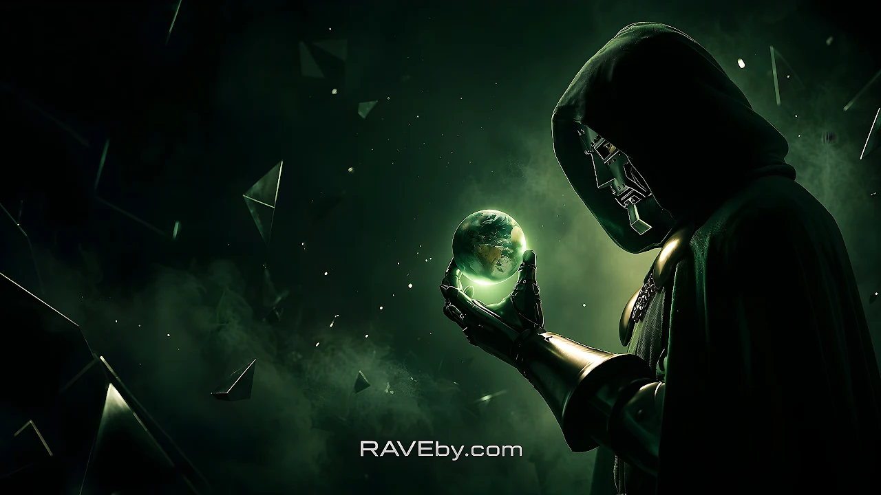 Download Doctor Doom Holding Earth Hologram 4K Wallpaper in 4K UHD Doctor Doom in a hooded cape holding a glowing miniature Earth in his metal gauntlet.