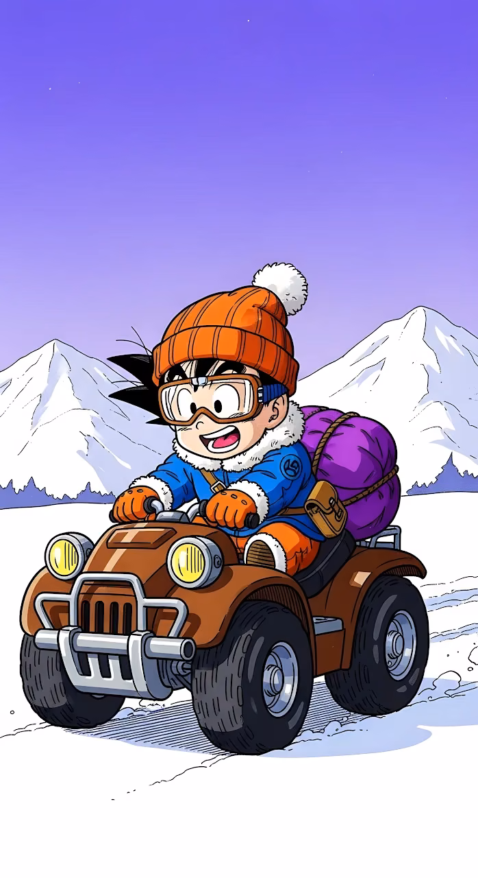 Dragon Ball Gohan Winter Adventure ATV Snow Mountains - Free Mobile AMOLED Wallpaper Background
