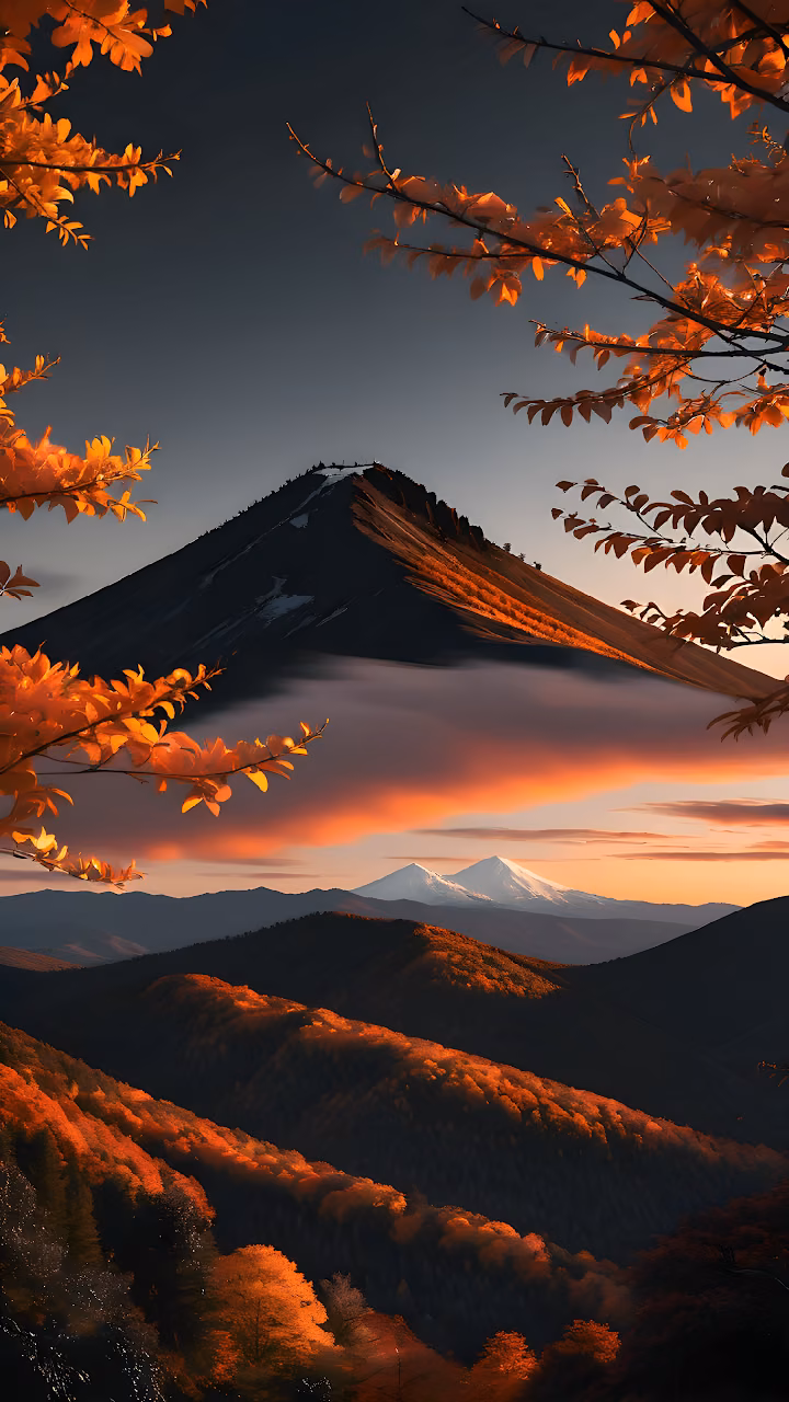 Download Dramatic Autumn Mountain Sunset View Orange Foliage Wallpaper in Mobile HD Dramatic Autumn Mountain Sunset View Orange Foliage - Free Mobile AMOLED Wallpaper Background