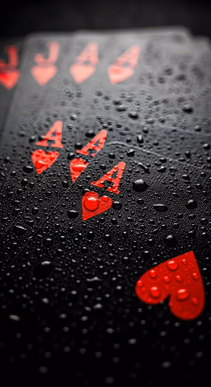 Dramatic Black Aces Playing Cards with Water Droplets - Free Mobile AMOLED Wallpaper Background