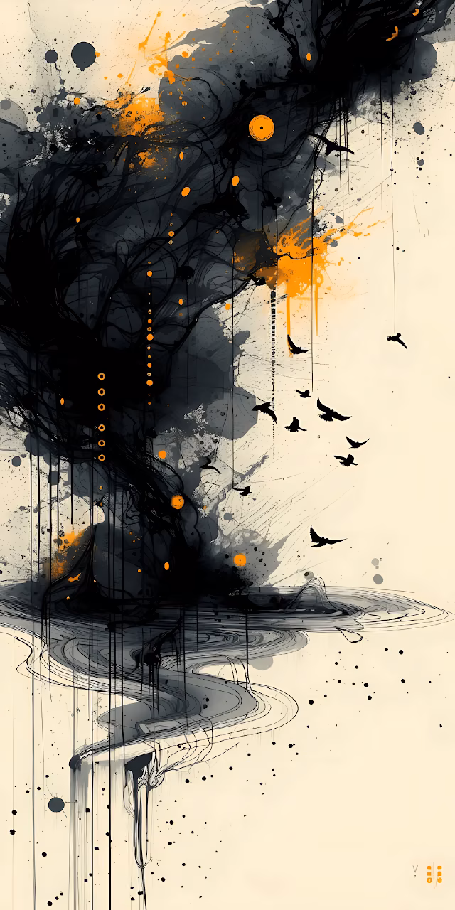 Download Dramatic Black Ink Splash Orange Abstract Birds Wallpaper in Mobile HD Dramatic Black Ink Splash Orange Abstract Birds - Free Mobile AMOLED Wallpaper Background