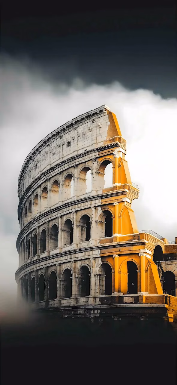Dramatic Colosseum in Rome Under Dark Clouds and Mist - Free Mobile AMOLED Wallpaper Background