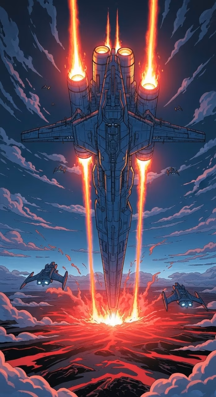Dramatic Concept Art of Giant Starship Launching from a Planet - Free Mobile AMOLED Wallpaper Background