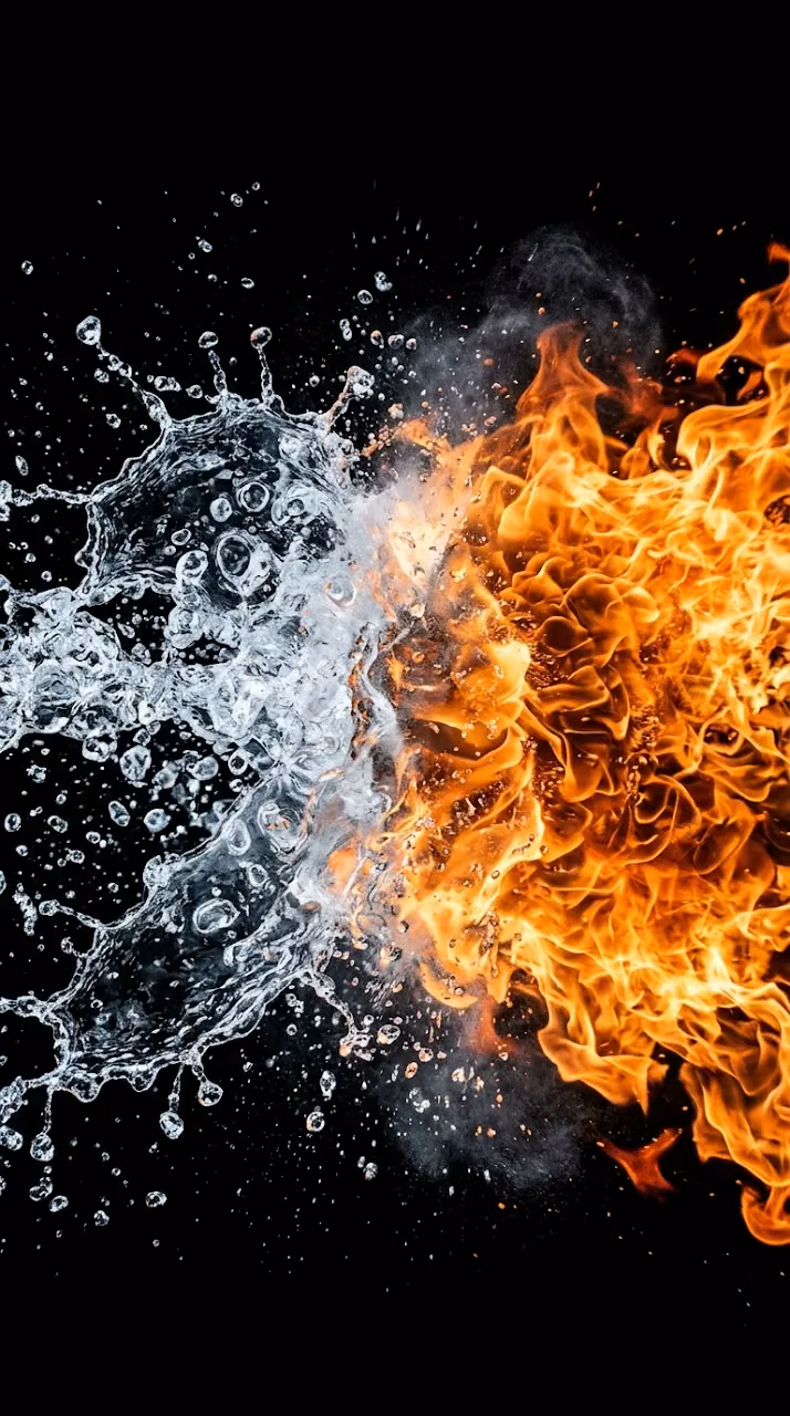 Download Dramatic Fire and Water Clash Splash on Pitch Black Wallpaper Wallpaper in Mobile HD Dramatic Fire and Water Clash Splash on Pitch Black Wallpaper - Free Mobile AMOLED Wallpaper Background