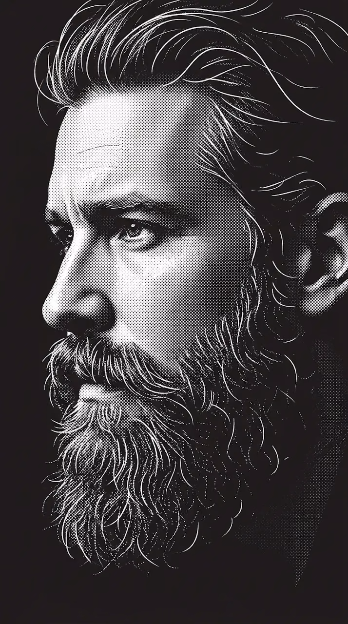 Download Dramatic Monochrome Halftone Stipple Portrait of a Man Wallpaper in Mobile HD Dramatic Monochrome Halftone Stipple Portrait of a Man - Free Mobile AMOLED Wallpaper Background