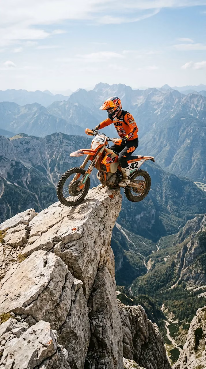 Download Dramatic Photograph of a Motocross Rider Perched on a Steep Cliff Overlooking a Valley Wallpaper in Mobile HD Dramatic Photograph of a Motocross Rider Perched on a Steep Cliff Overlooking a Valley - Free Mobile AMOLED Wallpaper Background