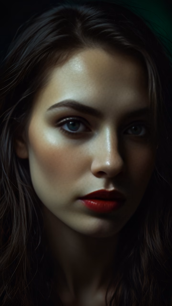 Download Dramatic Portrait of Woman with Red Lips and Green Eyes Wallpaper in Mobile HD Dramatic Portrait of Woman with Red Lips and Green Eyes - Free Mobile AMOLED Wallpaper Background