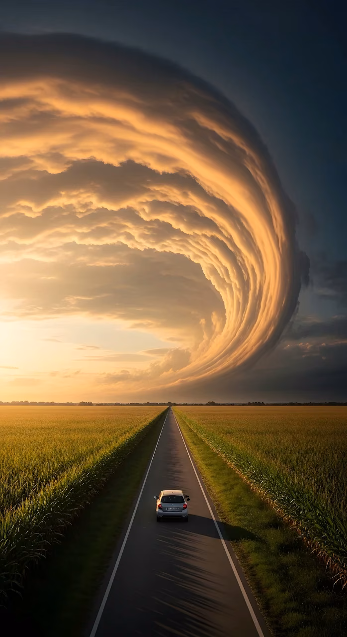 Download Dramatic Shelf Cloud Over Straight Road and Green Fields Wallpaper in Mobile HD Dramatic Shelf Cloud Over Straight Road and Green Fields - Free Mobile AMOLED Wallpaper Background