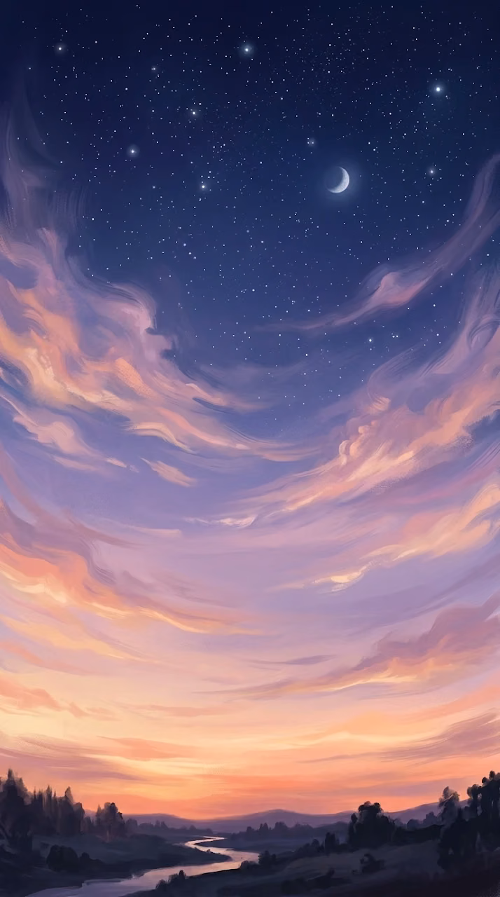 Download Dreamlike Impressionistic Twilight Sky Illustration Wallpaper in Mobile HD Dreamlike Impressionistic Twilight Sky Illustration - Free Mobile AMOLED Wallpaper Background