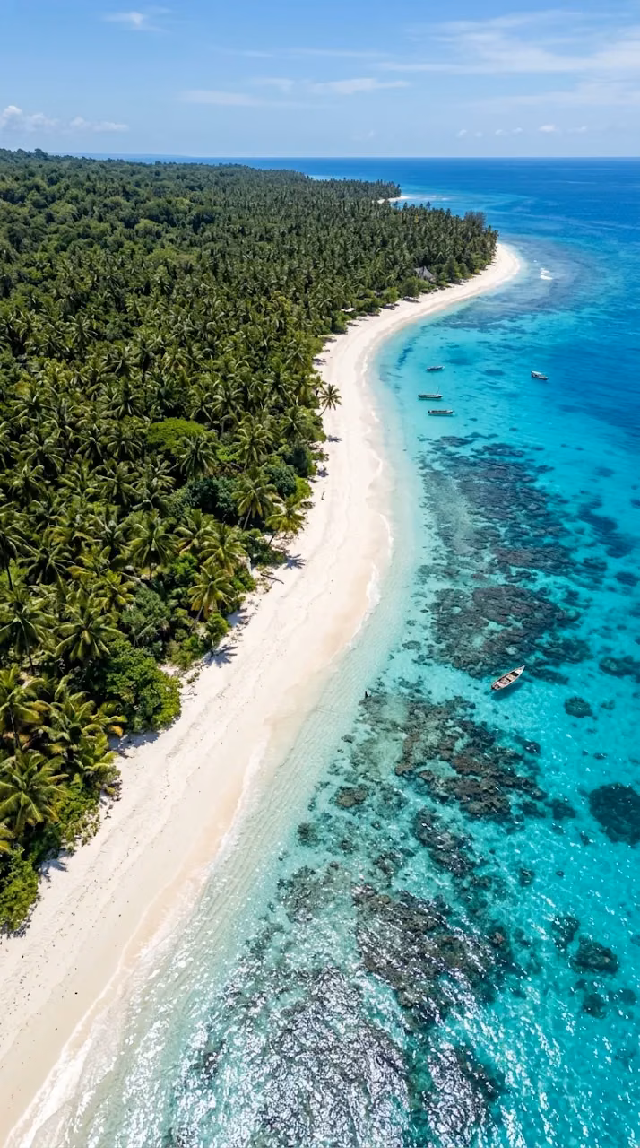 Drone View of Tropical Beach with Lush Palm Trees and Clear Water - Free Mobile AMOLED Wallpaper Background