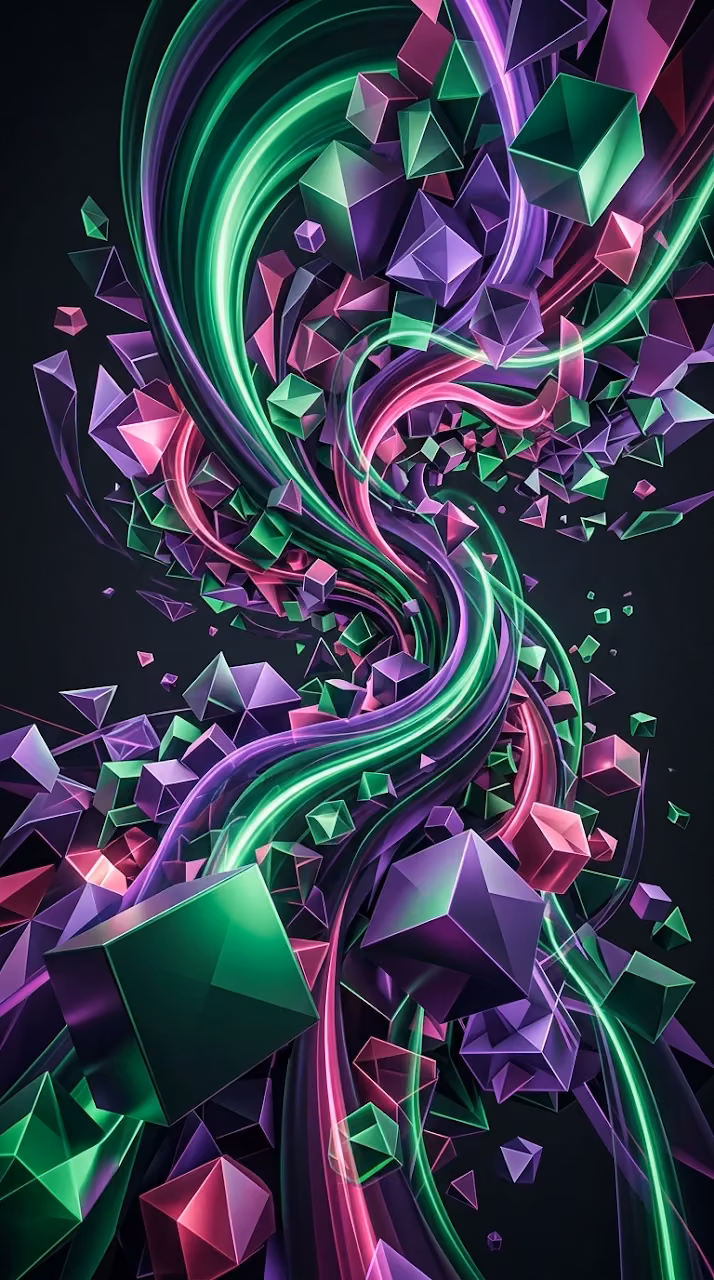 Download Dynamic Abstract 3D Geometric Forms and Swirling Waves Wallpaper in Mobile HD Dynamic Abstract 3D Geometric Forms and Swirling Waves - Free Mobile AMOLED Wallpaper Background