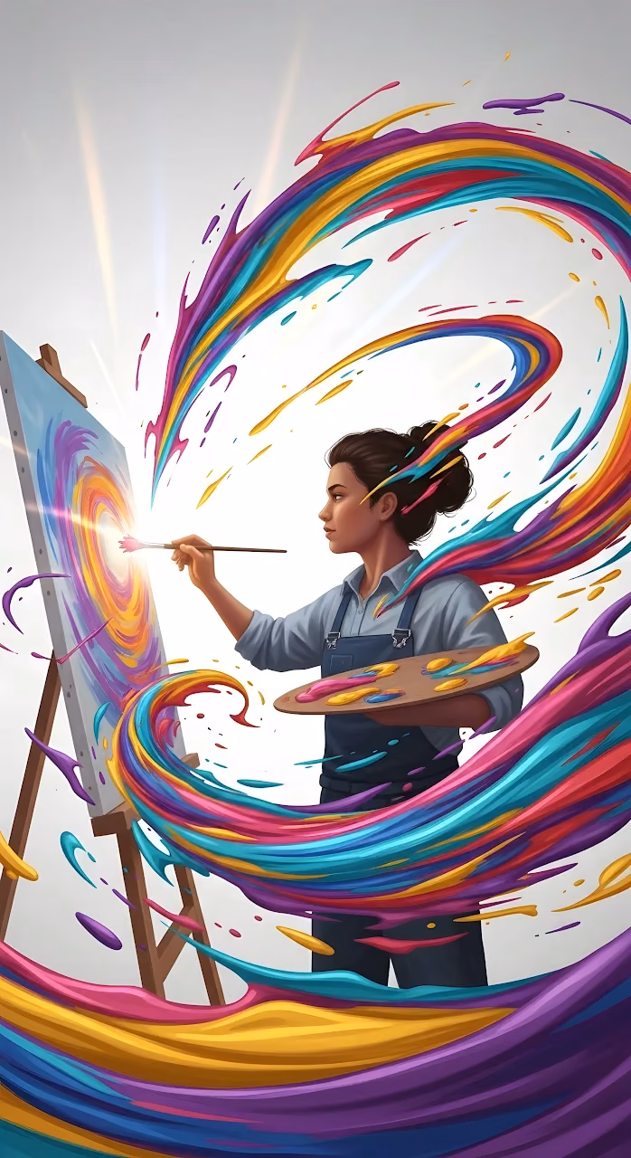 Dynamic Artist Creating with Exploding Rainbow Colors - Free Mobile AMOLED Wallpaper Background