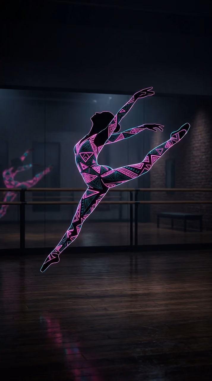 Dynamic Dancer Silhouette Filled with Vibrant Geometric Patterns - Free Mobile AMOLED Wallpaper Background