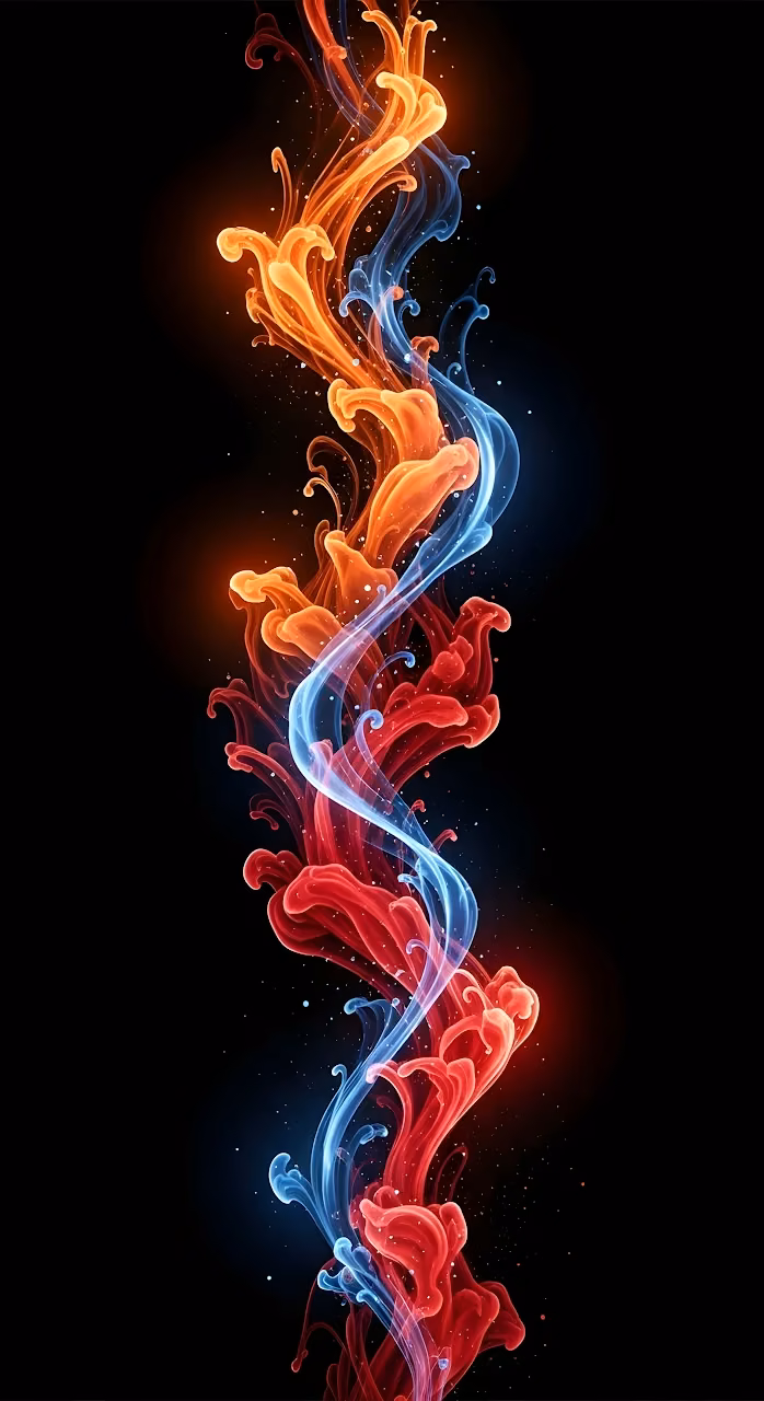 Dynamic Fire and Ice Smoke Swirl Abstract Digital Art - Free Mobile AMOLED Wallpaper Background
