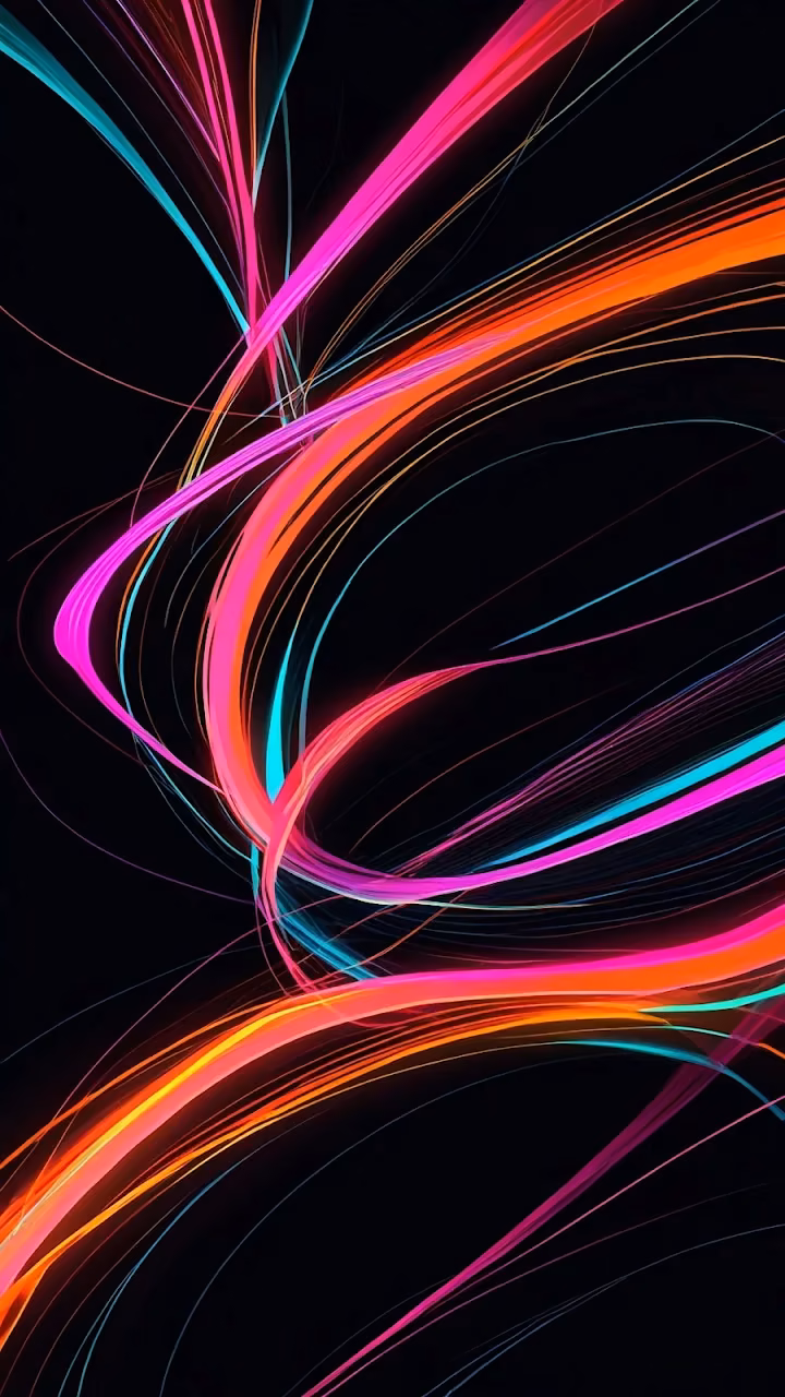 Dynamic Neon Light Trails Abstract Swirl on Black - Free Mobile AMOLED Wallpaper Background