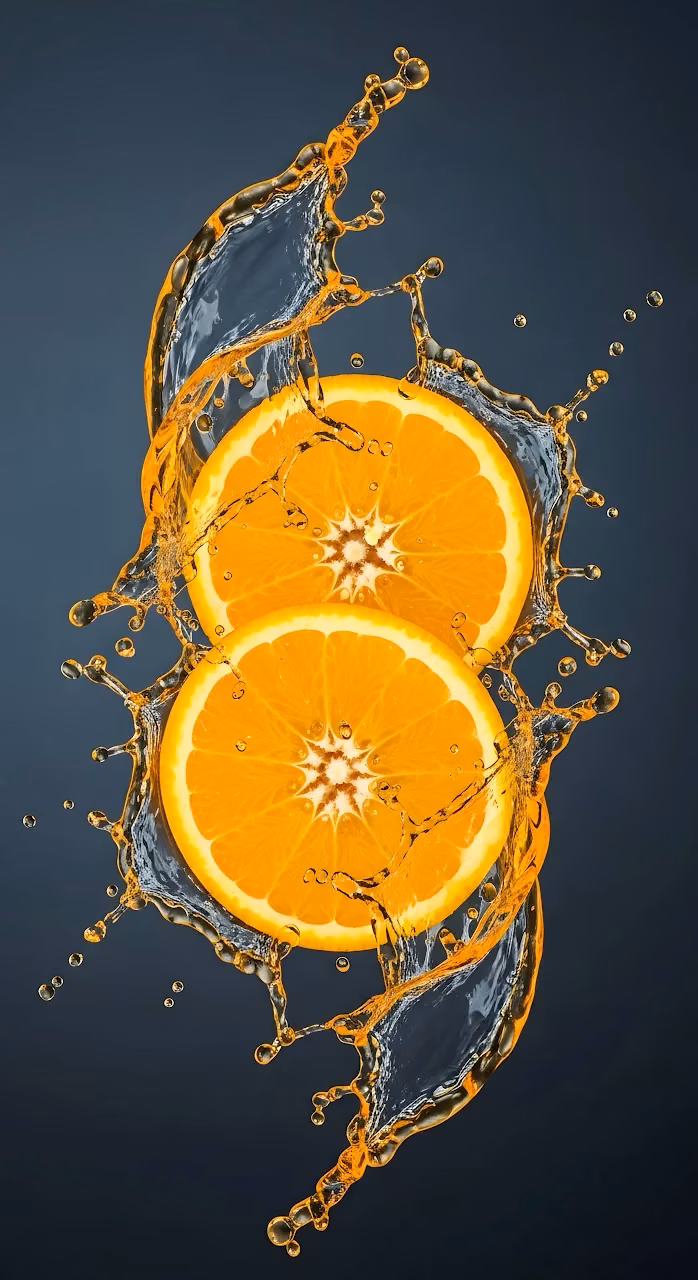 Dynamic Orange Slices Splashing in Water and Juice - Free Mobile AMOLED Wallpaper Background