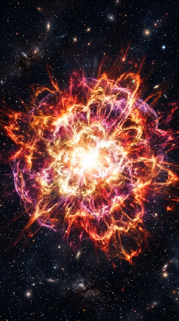 Download Dynamic Supernova Explosion with Red and Orange Gas Tendrils Wallpaper in Mobile HD Dynamic Supernova Explosion with Red and Orange Gas Tendrils - Free Mobile AMOLED Wallpaper Background