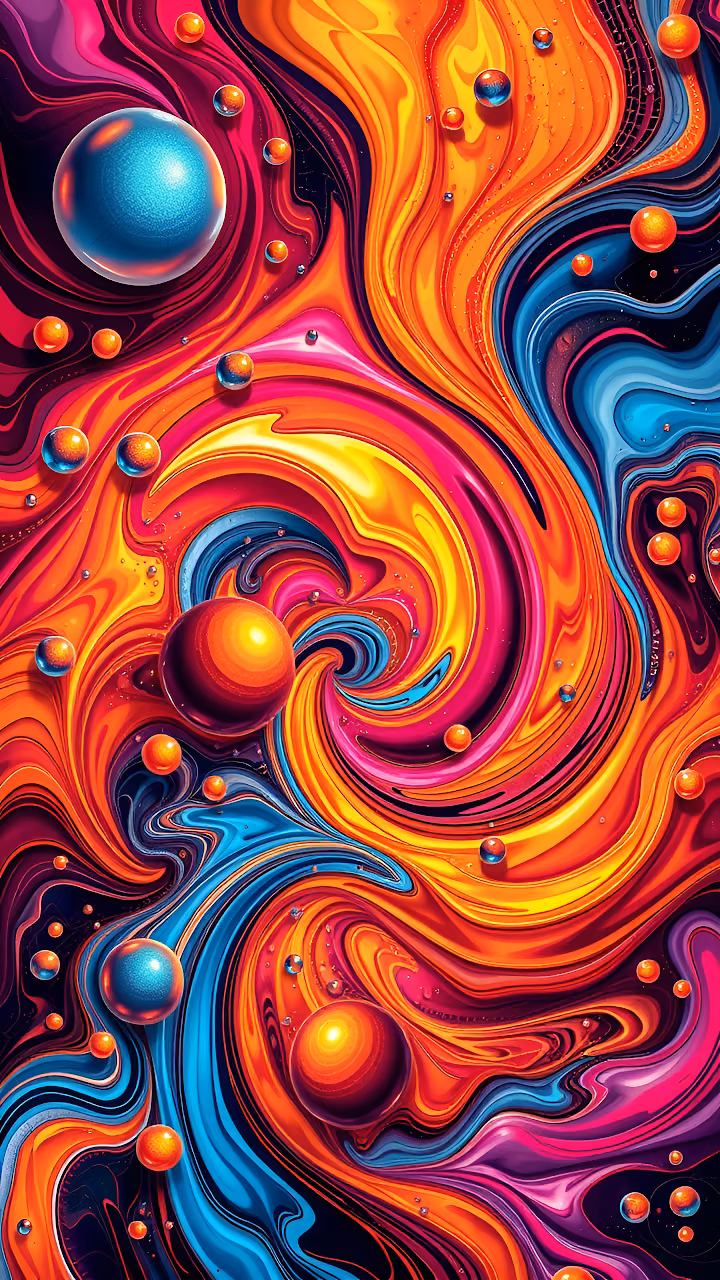 Download Dynamic Swirling Abstract Fluid Art with Glossy Spheres Wallpaper in Mobile HD Dynamic Swirling Abstract Fluid Art with Glossy Spheres - Free Mobile AMOLED Wallpaper Background