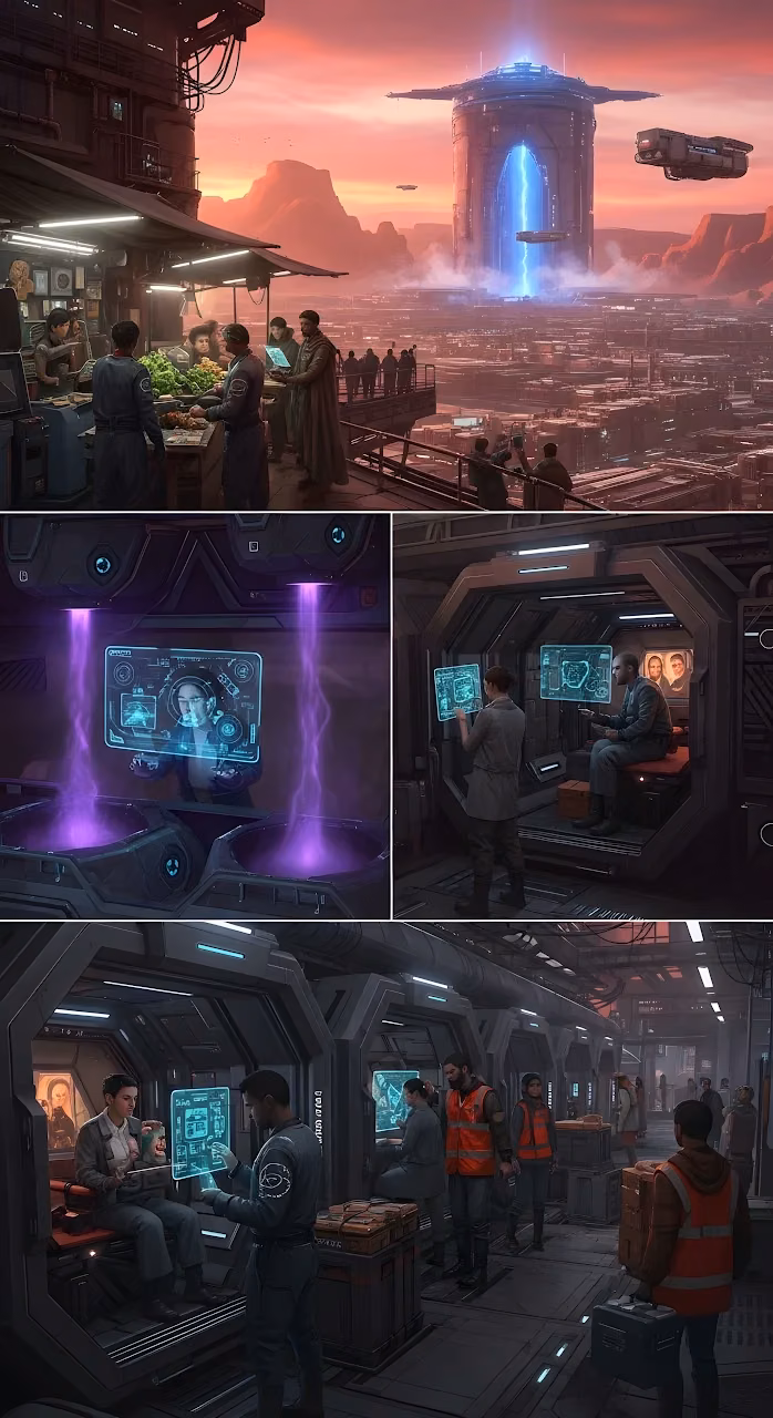 Dystopian Sci Fi City Life Collage Red Sky - Free Mobile AMOLED Wallpaper Background