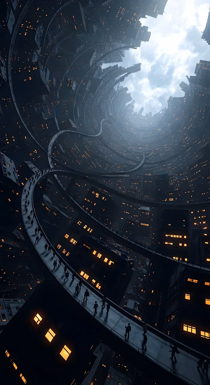 Dystopian Vertical City Spiral Architecture Sci Fi Art - Free Mobile AMOLED Wallpaper Background