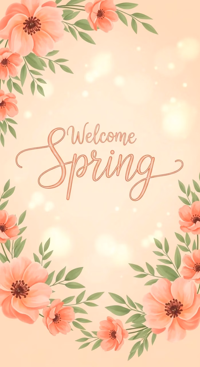 Download Elegant Calligraphy 'Welcome Spring' with Peach Floral Illustration Wallpaper in Mobile HD Elegant Calligraphy 'Welcome Spring' with Peach Floral Illustration - Free Mobile AMOLED Wallpaper Background