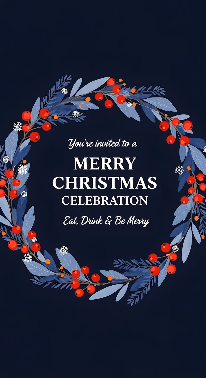 Elegant Christmas Celebration Invitation Blue Berry Wreath - Free Mobile AMOLED Wallpaper Background