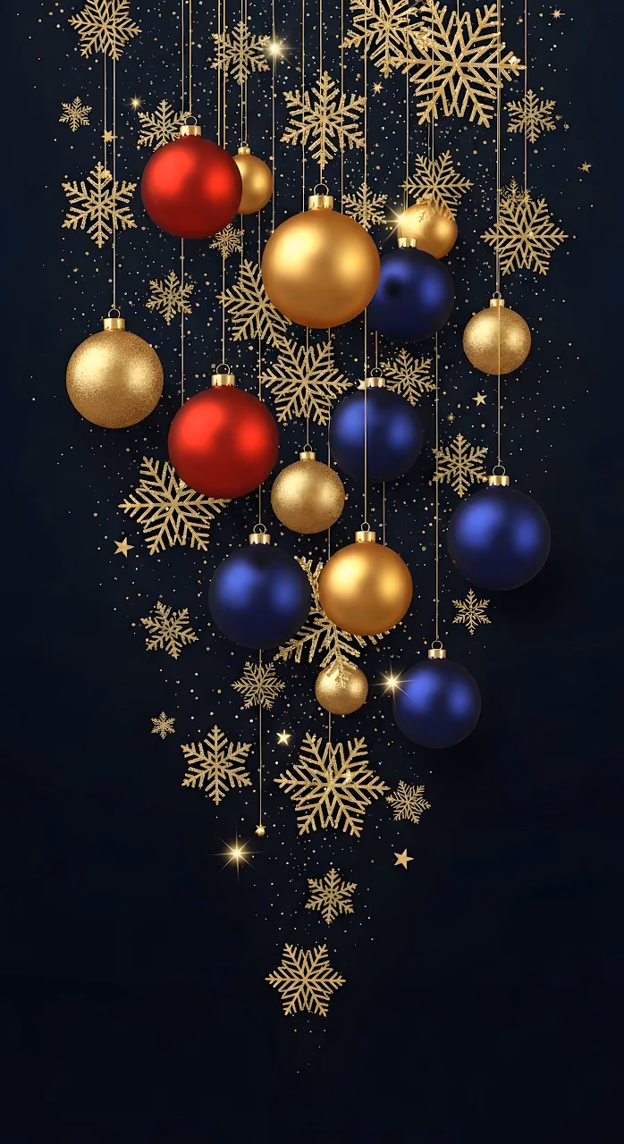 Elegant Christmas Ornaments Hanging on Dark Blue Background - Free Mobile AMOLED Wallpaper Background