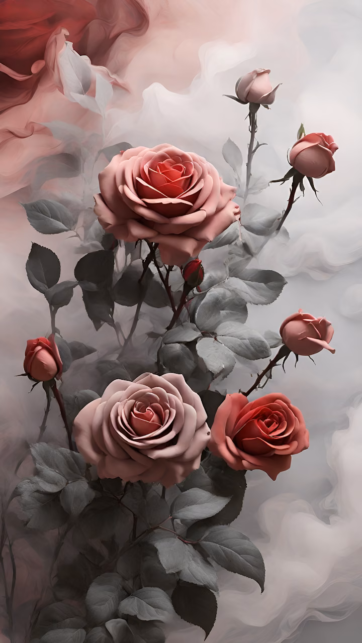 Download Elegant Pink Roses Blooming Amid Soft Misty Clouds Wallpaper in Mobile HD Elegant Pink Roses Blooming Amid Soft Misty Clouds - Free Mobile AMOLED Wallpaper Background