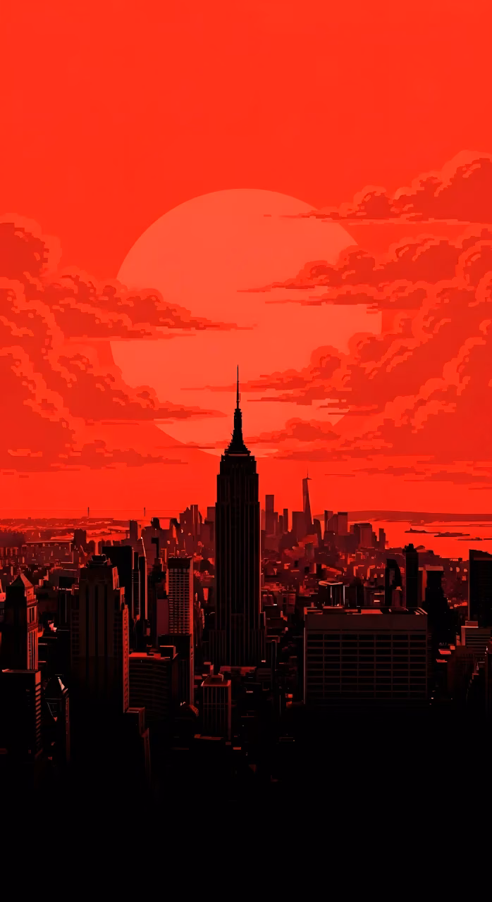 Download Empire State Building Silhouette in Red Pixel Art Sunset Wallpaper in Mobile HD Empire State Building Silhouette in Red Pixel Art Sunset - Free Mobile AMOLED Wallpaper Background