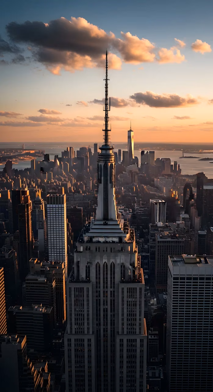 Empire State Building at Golden Hour New York City View - Free Mobile AMOLED Wallpaper Background