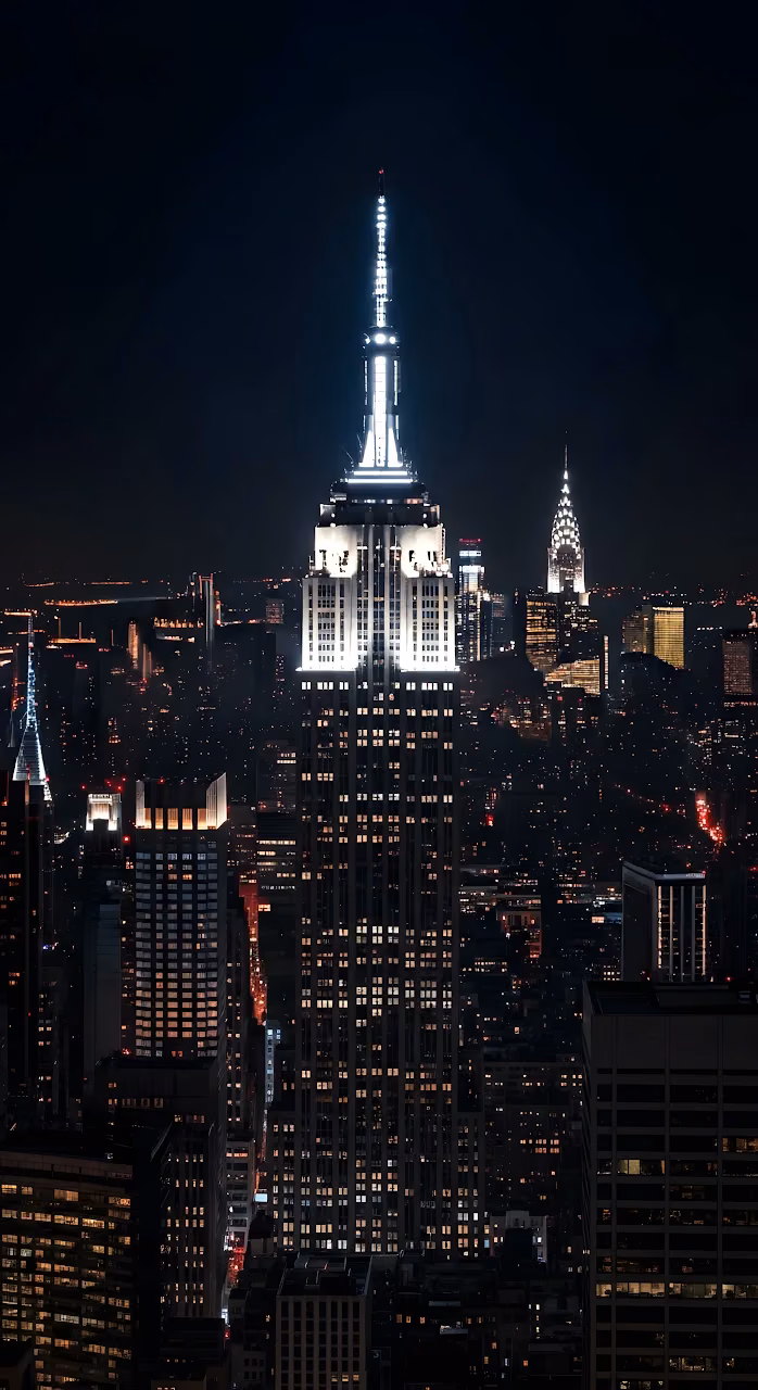 Empire State Building and Manhattan Skyline at Deep Night - Free Mobile AMOLED Wallpaper Background