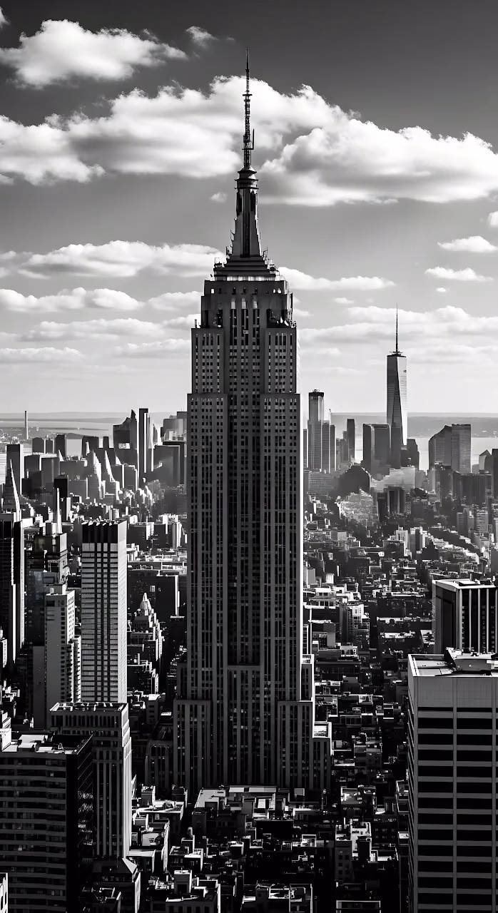 Empire State Building Manhattan Skyline Monochrome View - Free Mobile AMOLED Wallpaper Background
