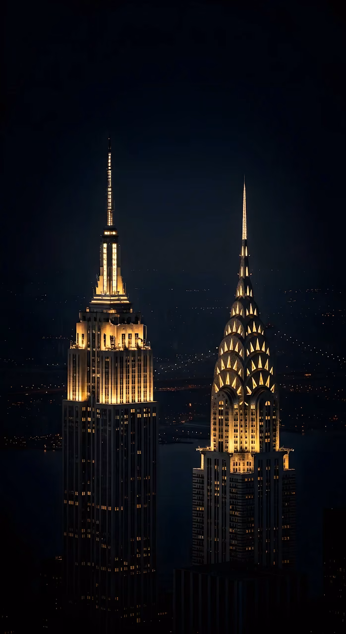Empire State and Chrysler Buildings Illuminated at Night - Free Mobile AMOLED Wallpaper Background