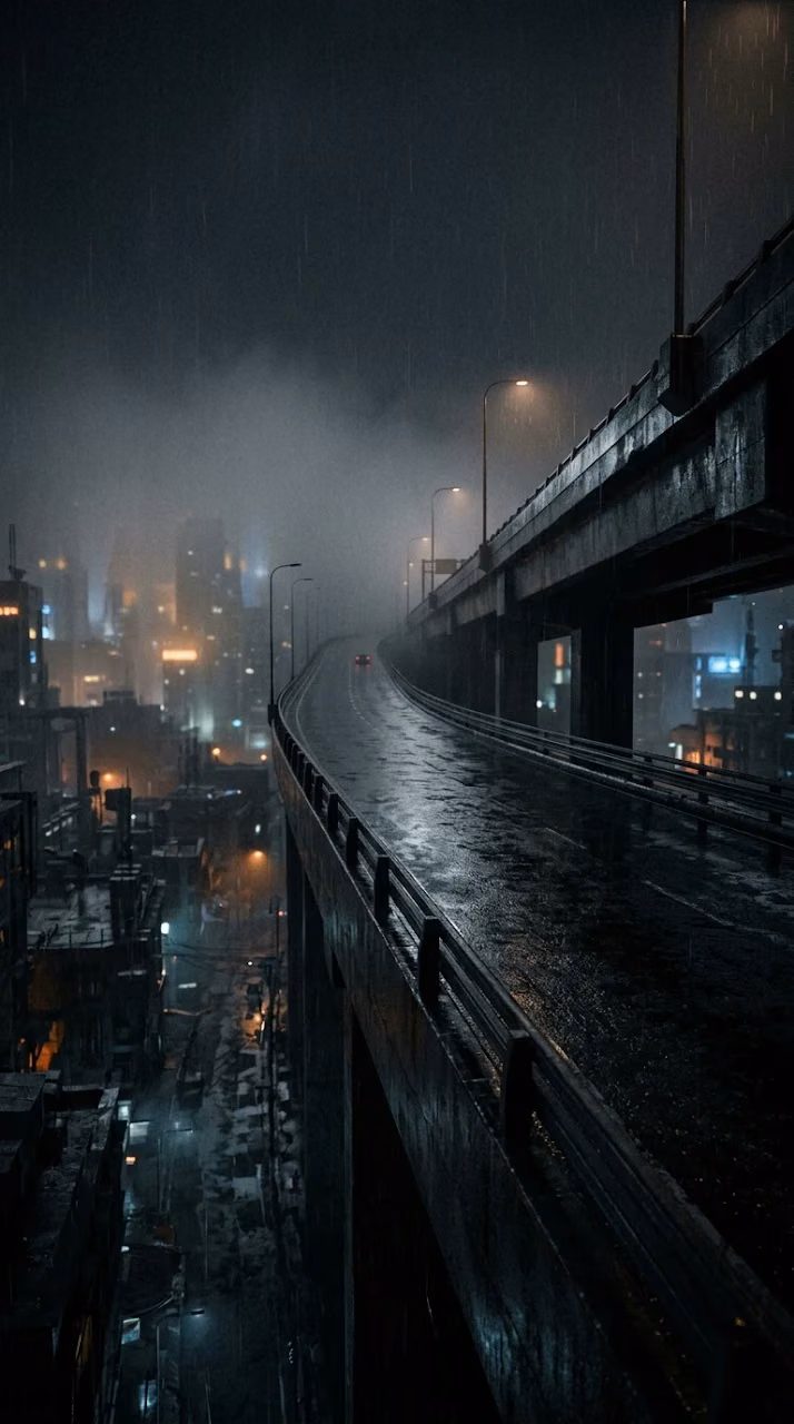 Empty Elevated Highway Night Rain Cyberpunk Wallpaper - Free Mobile AMOLED Wallpaper Background