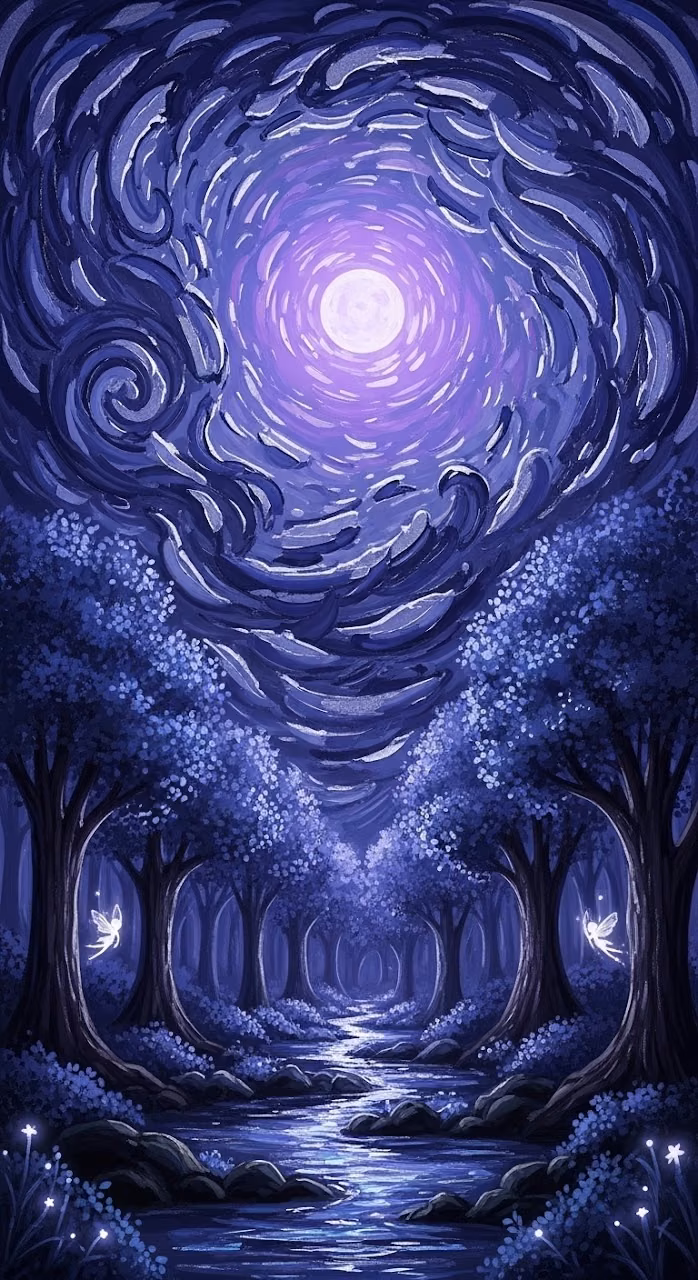 Enchanted Forest in Starry Night Style - Free Mobile AMOLED Wallpaper Background