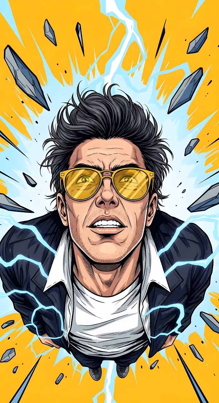 Download Energetic Man Yellow Glasses Lightning Power Comic Style Wallpaper in Mobile HD Energetic Man Yellow Glasses Lightning Power Comic Style - Free Mobile AMOLED Wallpaper Background