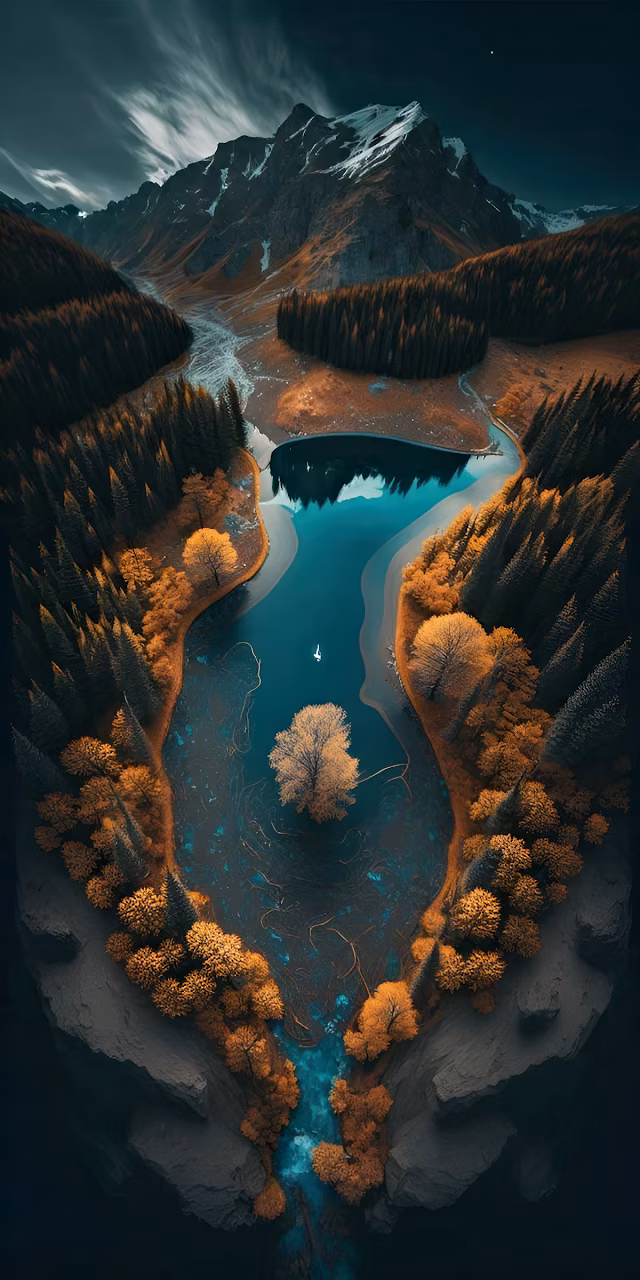 Download Epic Aerial View of Mountain Lake and Autumn Forest Valley Wallpaper in Mobile HD Epic Aerial View of Mountain Lake and Autumn Forest Valley - Free Mobile AMOLED Wallpaper Background