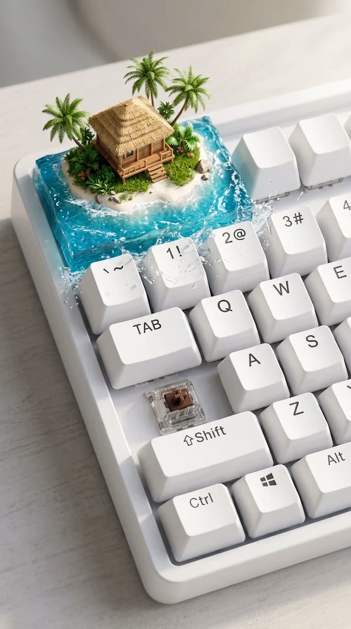 Escape Key on Keyboard Transformed into a Tropical Beach Island - Free Mobile AMOLED Wallpaper Background