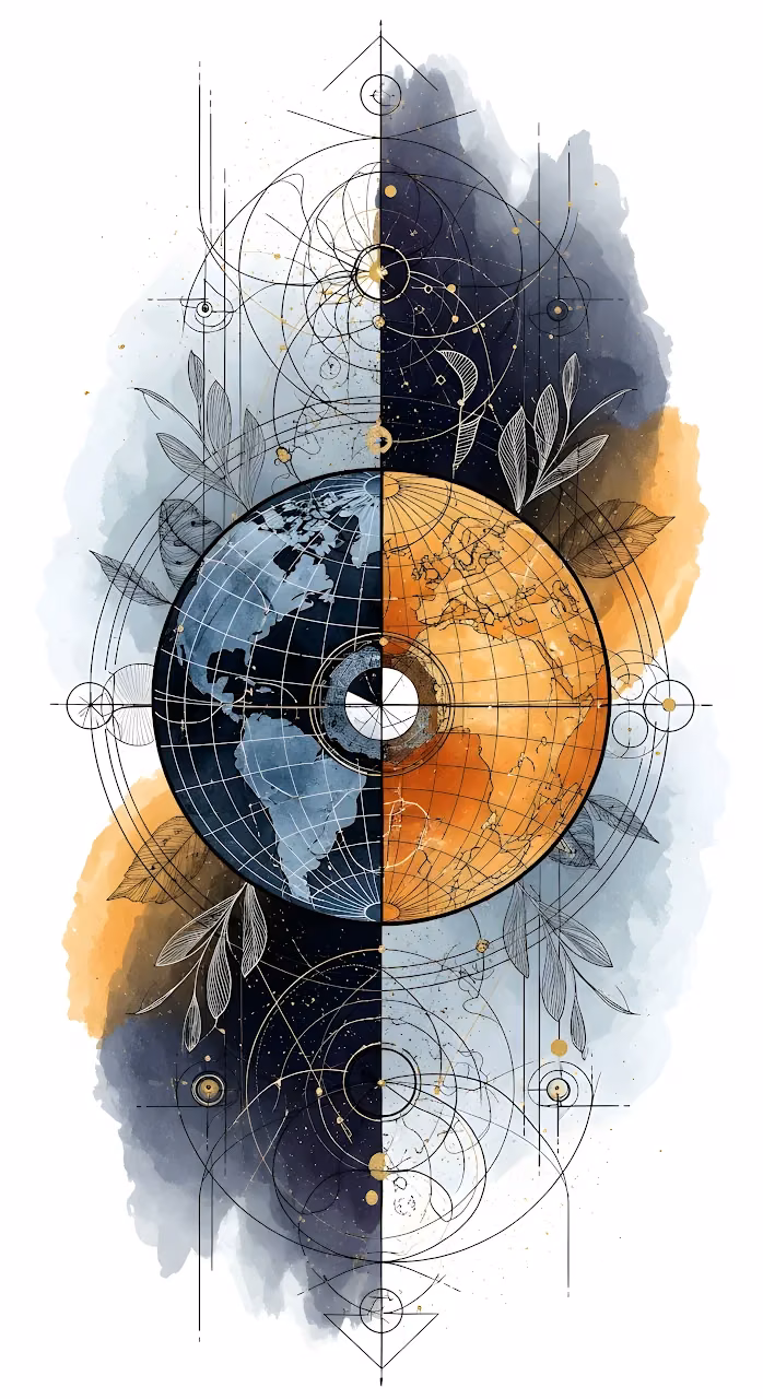 Esoteric Globe Sacred Geometry Abstract Watercolor Art - Free Mobile AMOLED Wallpaper Background