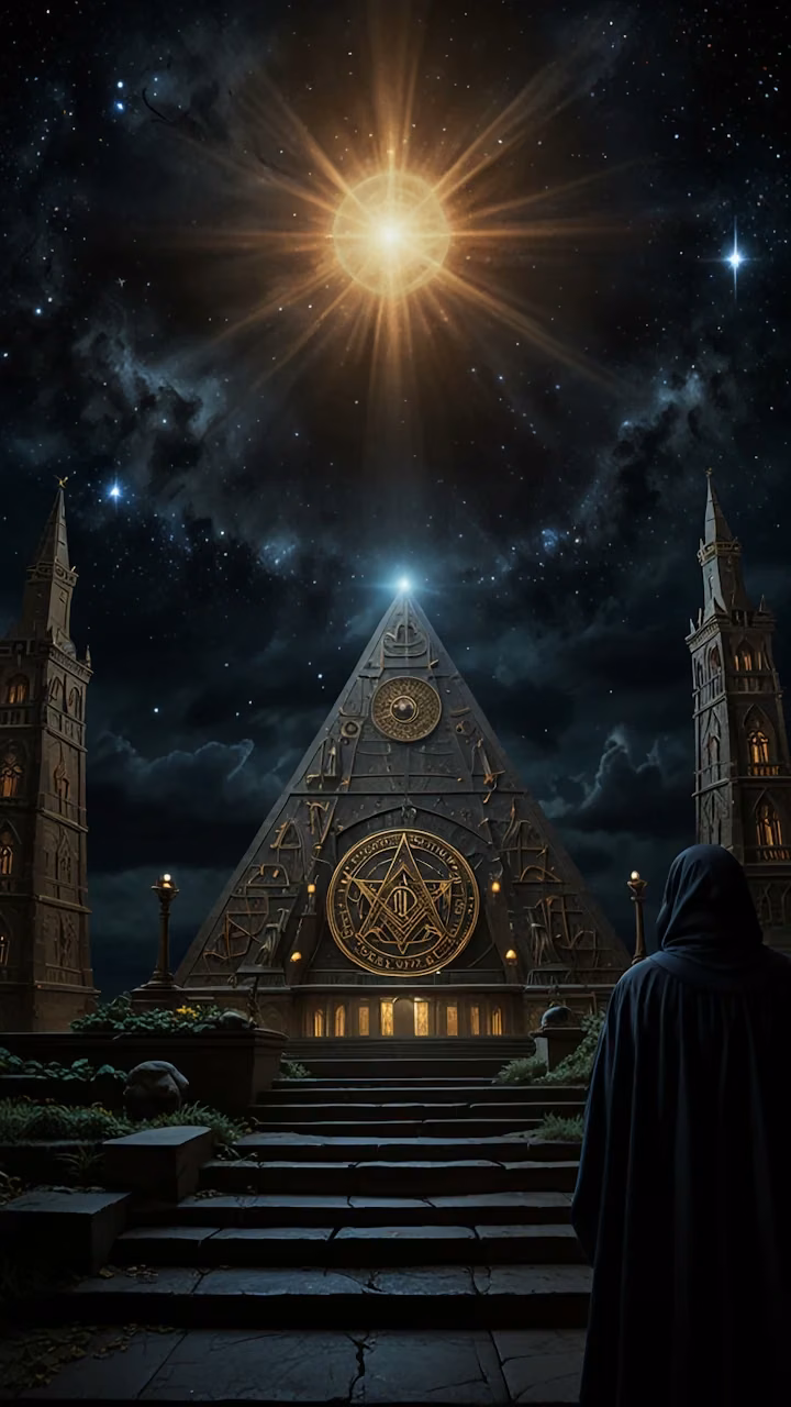 Download Esoteric Pyramid Temple Under Celestial Starburst Wallpaper in 4K UHD Esoteric Pyramid Temple Under Celestial Starburst - Free 4K Desktop Wallpaper Background