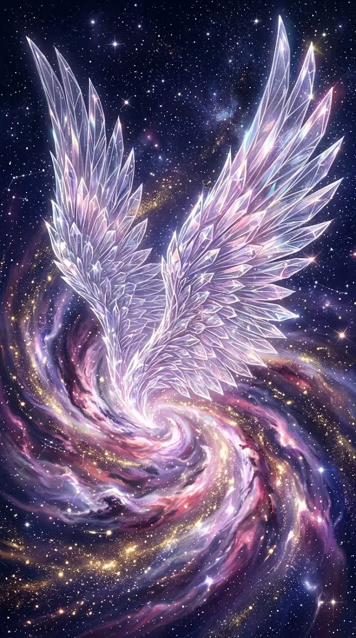 Ethereal Celestial Wings in Swirling Nebula Vortex - Free Mobile AMOLED Wallpaper Background