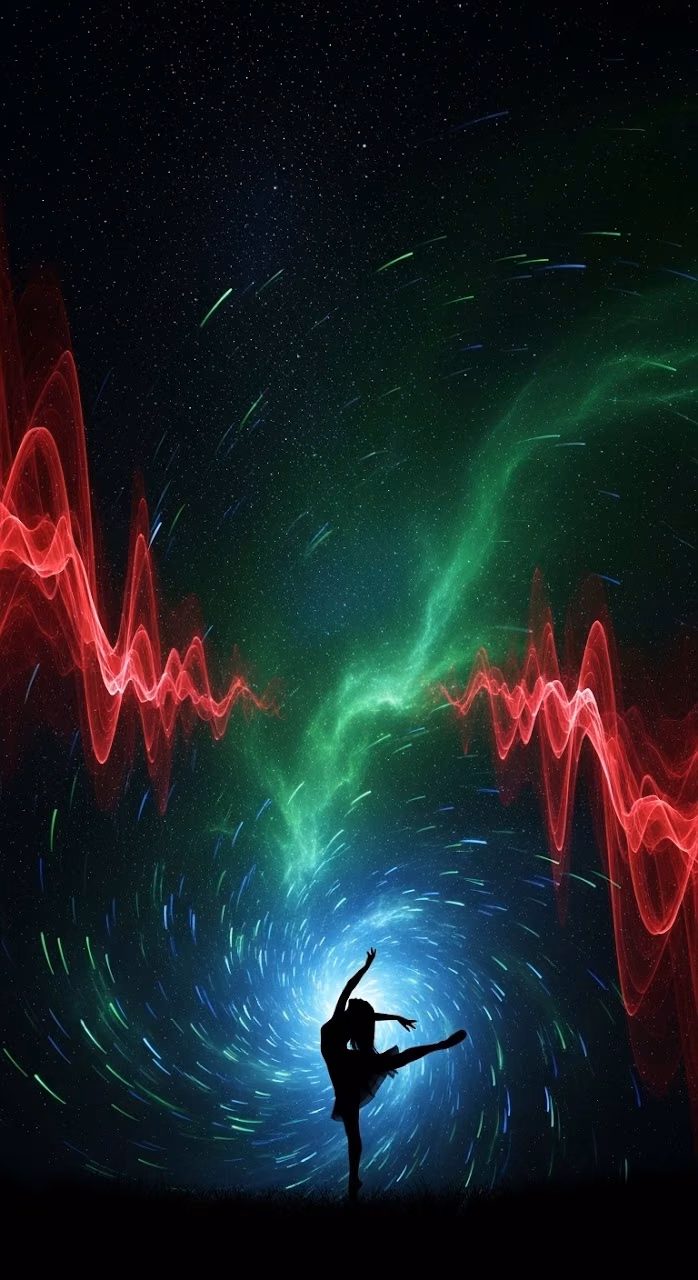 Download Ethereal Dancer in a Vibrant Cosmic Storm Wallpaper in Mobile HD Ethereal Dancer in a Vibrant Cosmic Storm - Free Mobile AMOLED Wallpaper Background