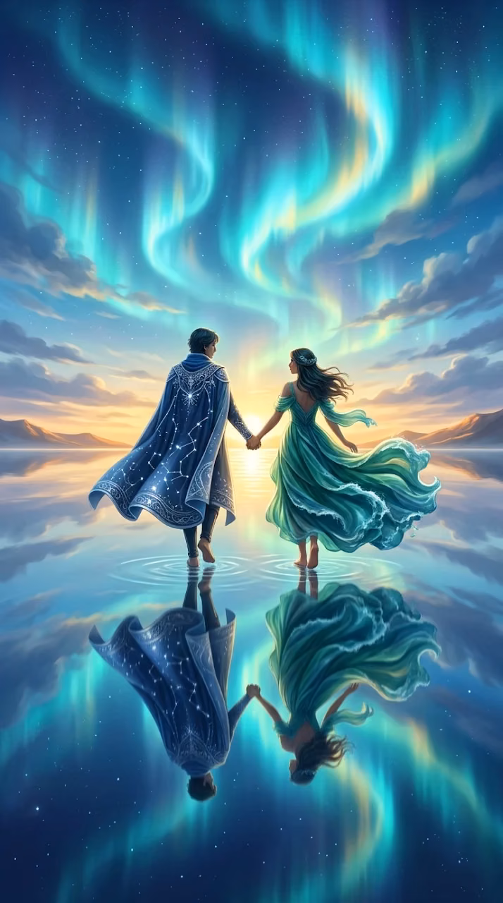 Download Ethereal Figures on Glassy Ocean at Dawn Wallpaper in Mobile HD Ethereal Figures on Glassy Ocean at Dawn - Free Mobile AMOLED Wallpaper Background