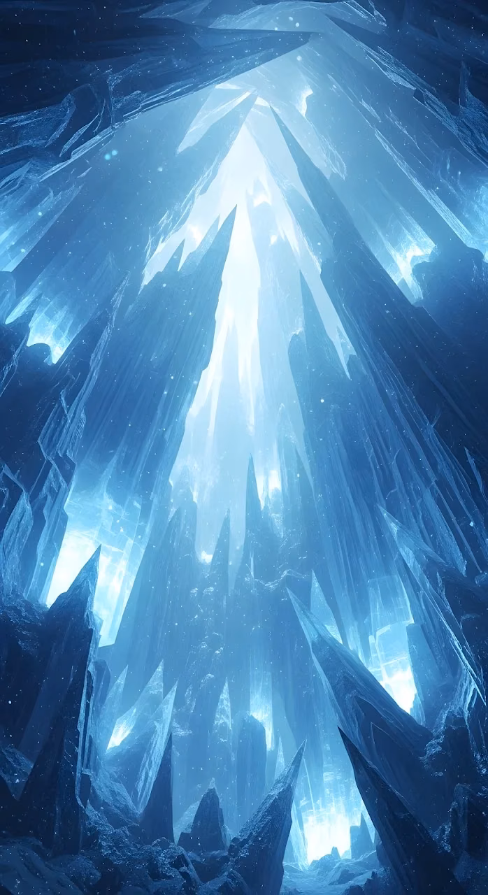 Download Ethereal Ice Cave Interior with Towering Blue Crystals Wallpaper in Mobile HD Ethereal Ice Cave Interior with Towering Blue Crystals - Free Mobile AMOLED Wallpaper Background