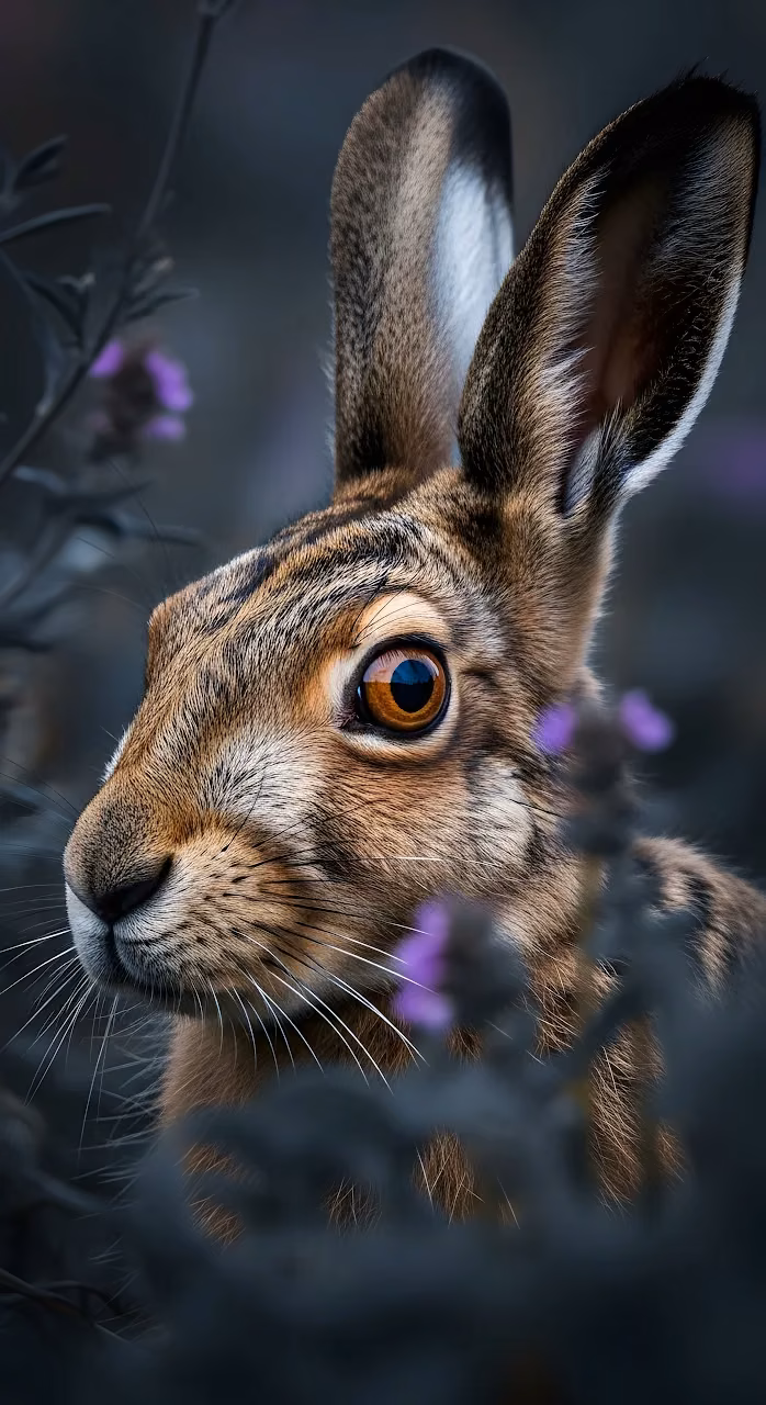 Download European Hare Portrait with Intense Amber Eye Detail Wallpaper in Mobile HD European Hare Portrait with Intense Amber Eye Detail - Free Mobile AMOLED Wallpaper Background