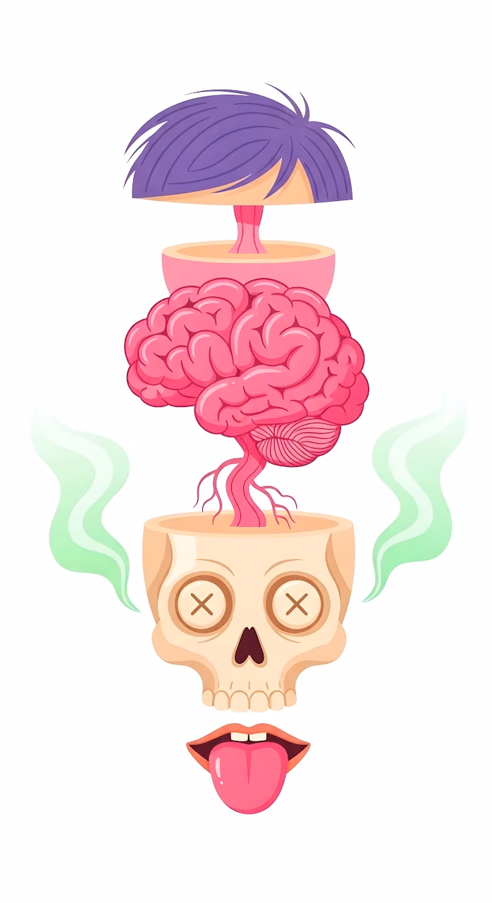 Exploded Cartoon Brain and Skull Humorous Anatomy - Free Mobile AMOLED Wallpaper Background
