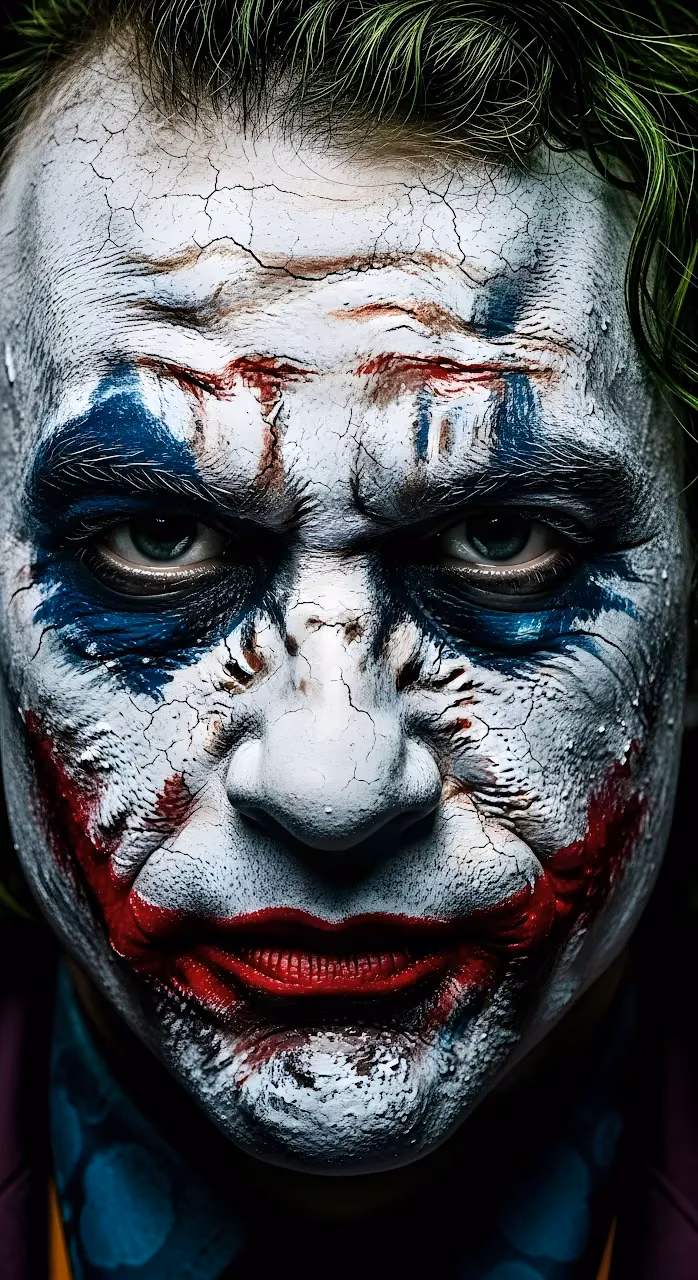 Extreme Close-up of Distressed Clown Face Paint (Joker) - Free Mobile AMOLED Wallpaper Background