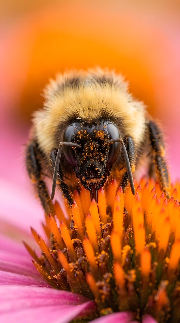 Download Extreme Macro of a Bumblebee on a Flower Wallpaper in Mobile HD Extreme Macro of a Bumblebee on a Flower - Free Mobile AMOLED Wallpaper Background